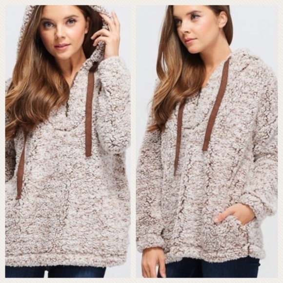 Faux Fur Teddy Pullover with Hood - Picture 1 of 7
